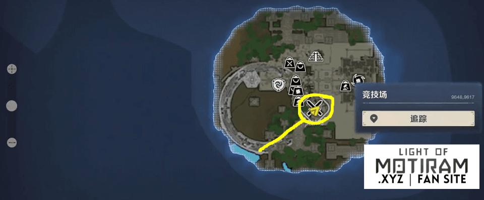 Screenshot taken in-game showing the location of the NPC for PvP in Light of Motiram